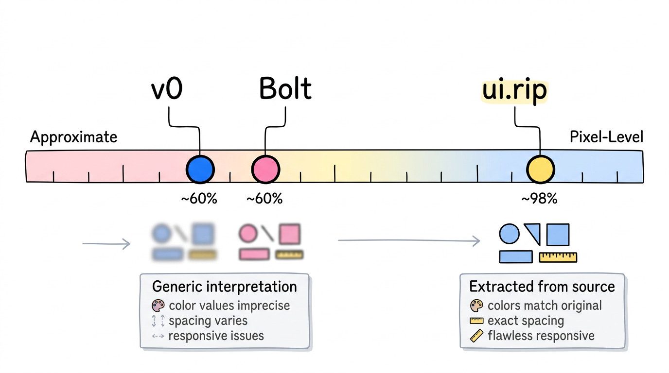 Design accuracy spectrum infographic comparing prompt-based tool approximation vs reference-based extraction precision