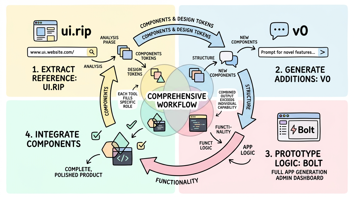Combined workflow infographic showing how to use all three tools together in a single project